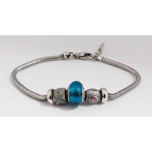 Bacio Italy .925 Silver Beaded Snake Chain Bracelet 14.66g - Picture 1 of 3